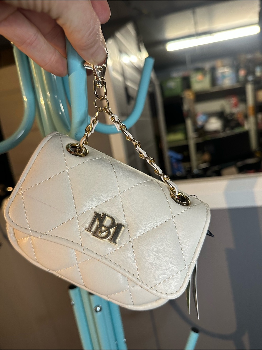 Badgley Mischka Ivory Quilted Mini Chain Handle Bag